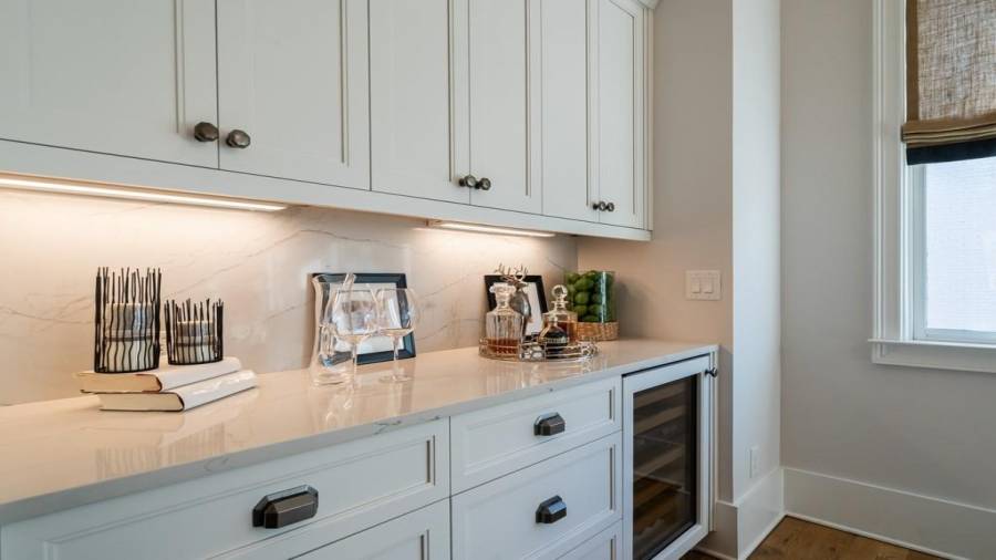 Subzero wine cooler featured here in the bar prep station.