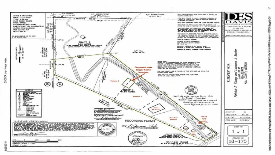 Plat showing locations of dwelling, barn, paddocks, arena, pasture, creek, driveway to neighboring property for trails and proposed larger home location (if desired)