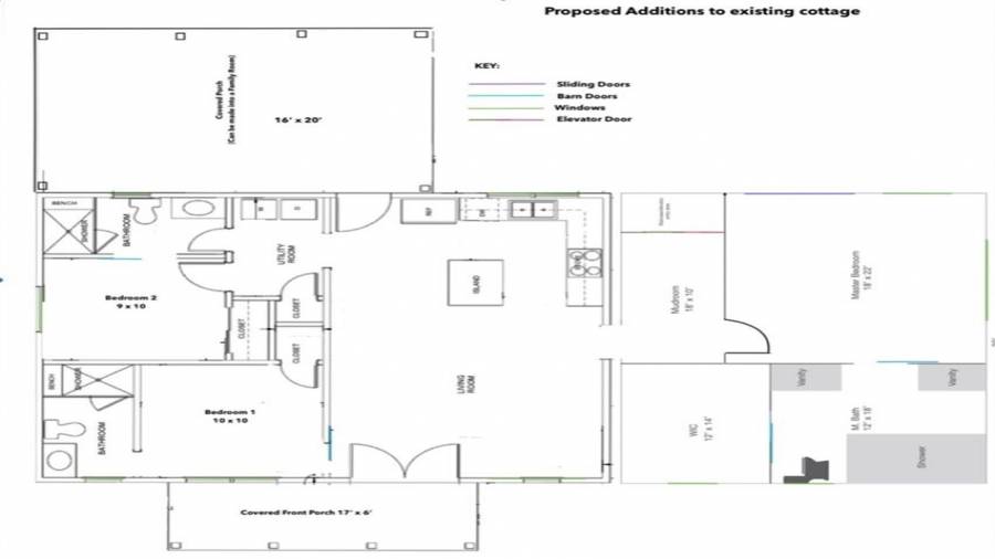 Proposed addition of master suite, entry zone with 3 car drive under garage w/elevator and barn laundry area