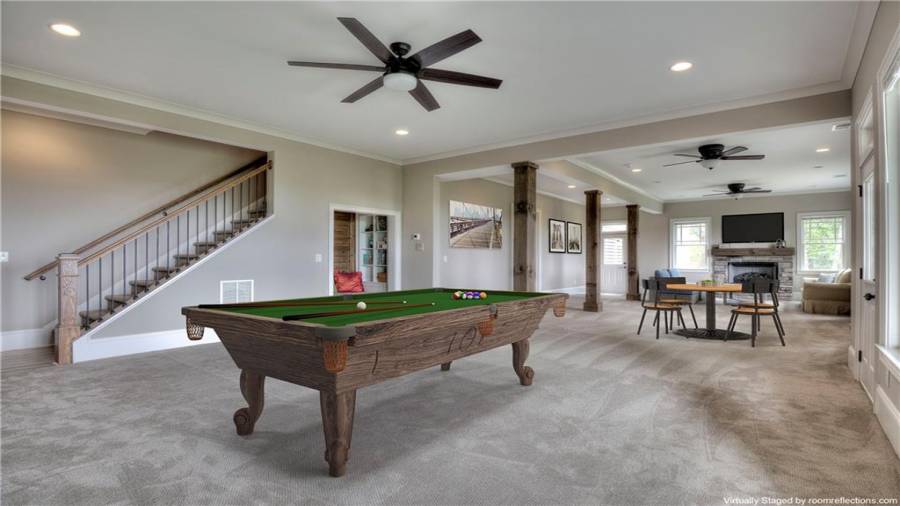 *Virtually Staged Pool Room and eating/card table* Ideal for play, entertaining, and making happy family memories!