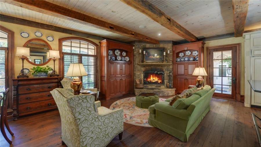 Close up view of the fireside keeping room.  Check out the wide plank floors which came from an old mill in Wisconsin.