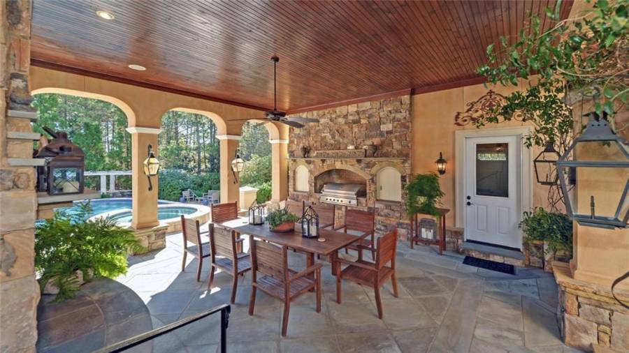 A gas grill makes it easy to cook and serve all in one area.