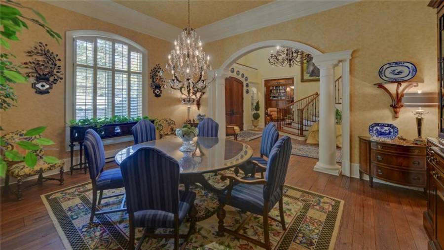 The formal dining room is located just off the foyer.