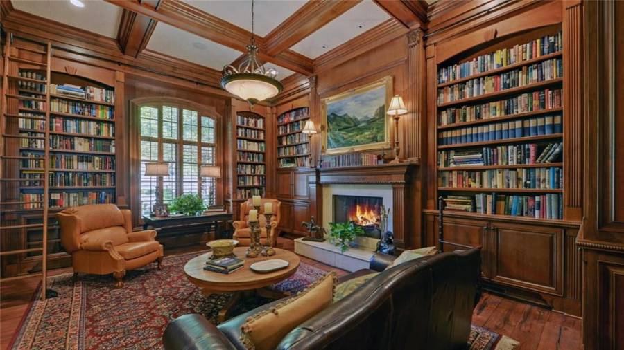 Additional view of the amazing study with coffered ceiling.