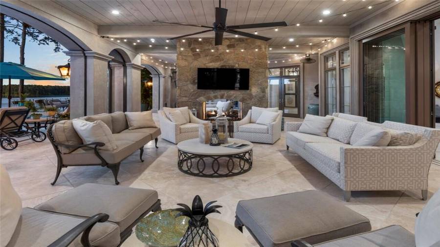 Covered outdoor living and dining space.