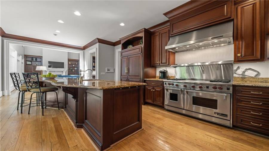 From the viewpoint, you can see the size of the island - perfect for counter seats.  Notice the wolf range on your right.