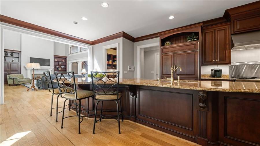 From this view you can see the shape of the island and your wood paneled Sub-Zero.