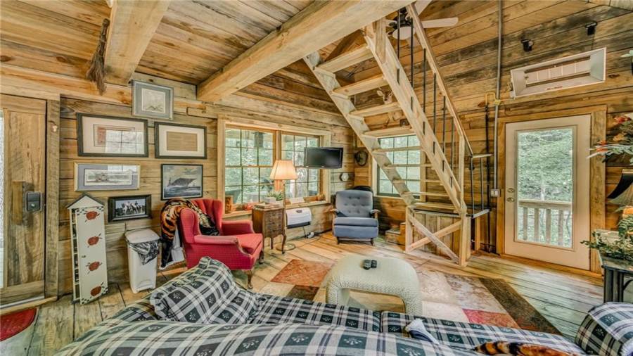 Stairs leading to loft in cabin