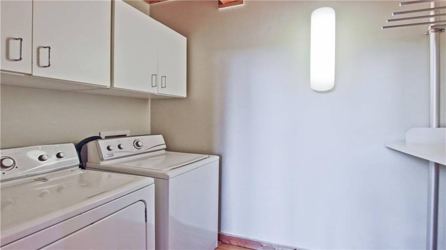The laundry room is on the main floor right next to the kitchen.