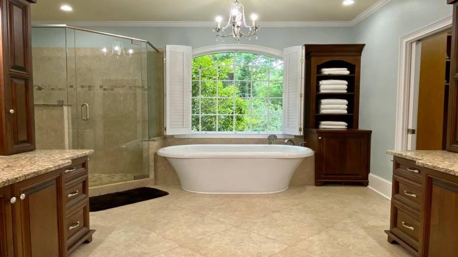 The Pirmary Bath is an Oasis unto itself with a Soaking Tub, Separate Shower and Dedicated Vanity Space