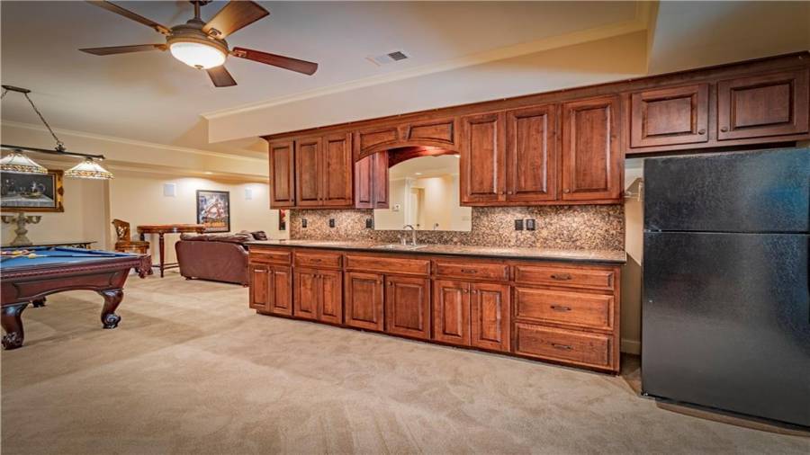 Finished Terrace Level with Kitchenette, room for a Pool Table and Movie Room