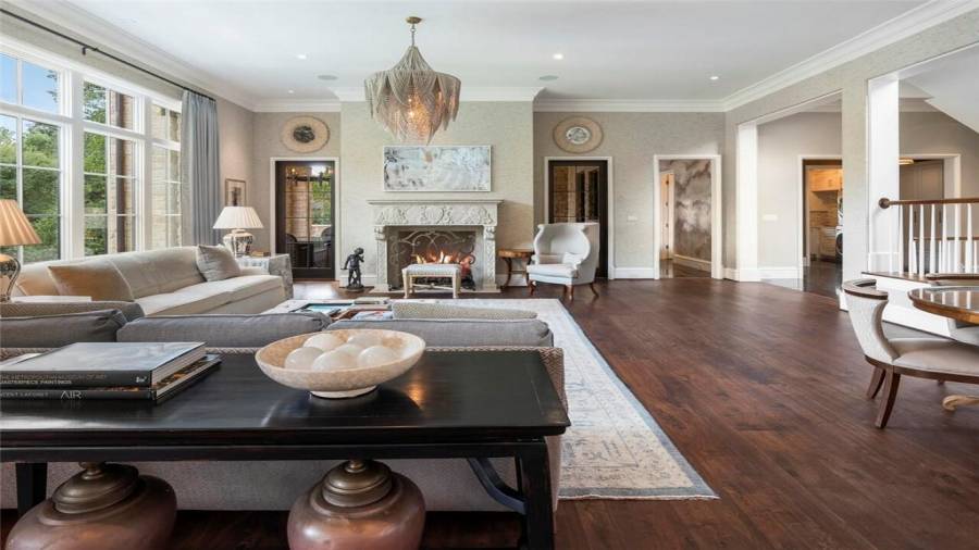 Family room overlooks the pool.