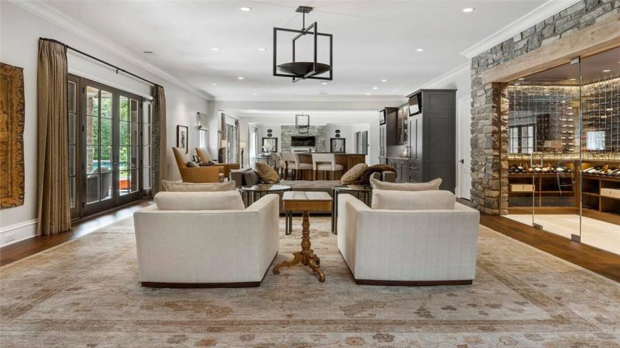 Seating area situated by the wine room on the terrace level.