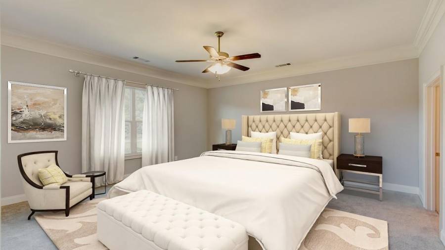 Staged owners suite/master bedroom