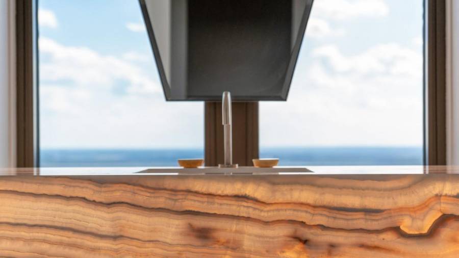 Powder Room Floating Countertop with Views South.