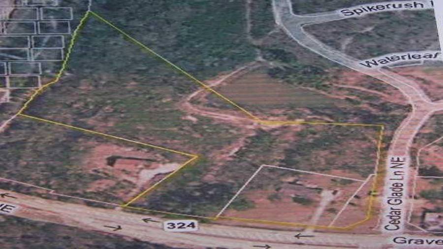 Aerial View 3069 Gravel Springs Rd site includes all utilities plus curb cuts on Cedar Glade Lane & Gravel Springs Rd / SR 324 - Intersection of SR 324 / Gravel Spring Rd, Mall of Ga Blvd, & Cedar Glade Ln