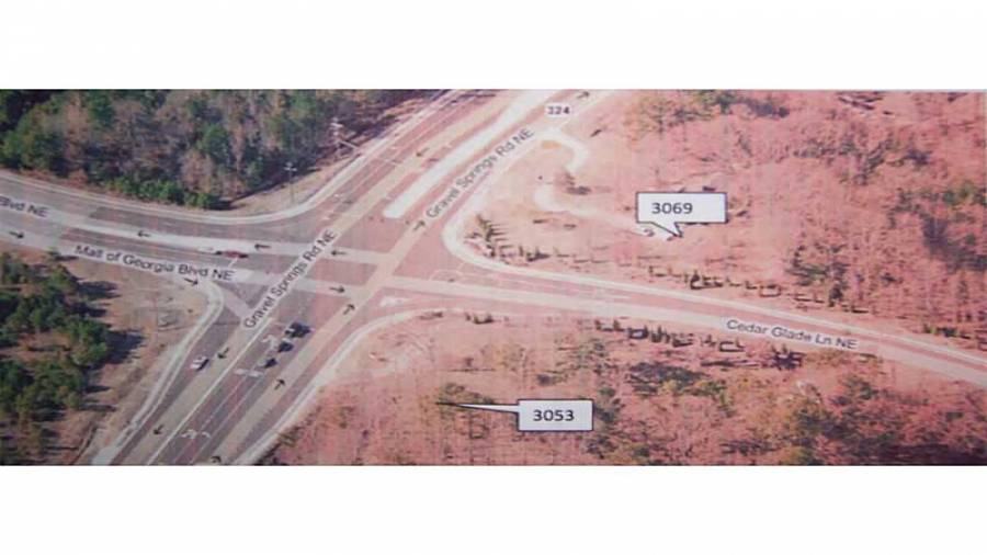 3053 Gravel Springs Rd site includes all utilities plus curb cuts on Cedar Glade Lane and Gravel Springs Rd / SR 324 - Intersection of SR 324 / Gravel Spring Rd, Mall of Ga Blvd, & Cedar Glade Ln