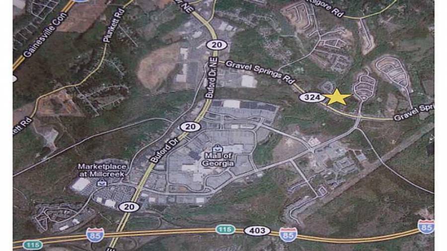 3053 Gravel Springs Rd site includes all utilities plus curb cuts on Cedar Glade Lane and Gravel Springs Rd / SR 324 - Intersection of SR 324 / Gravel Spring Rd, Mall of Ga Blvd, & Cedar Glade Ln