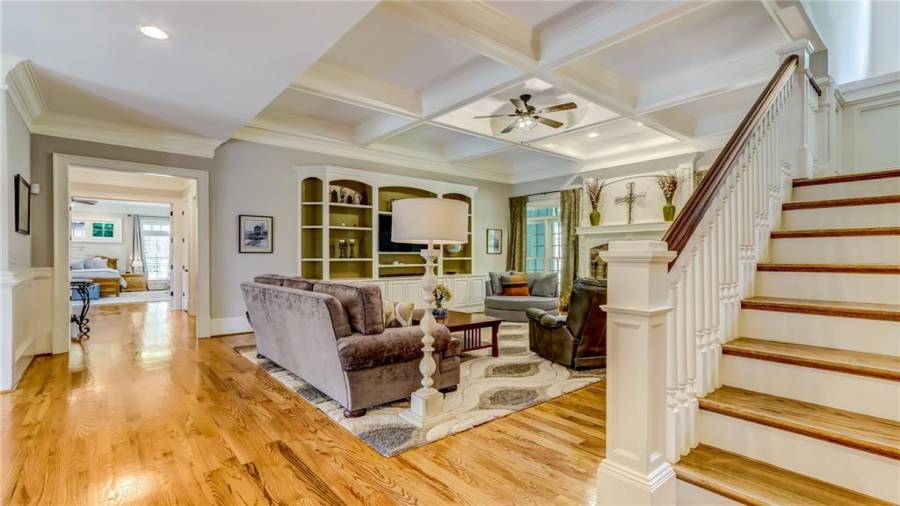 Coffered ceilings in center gathering room