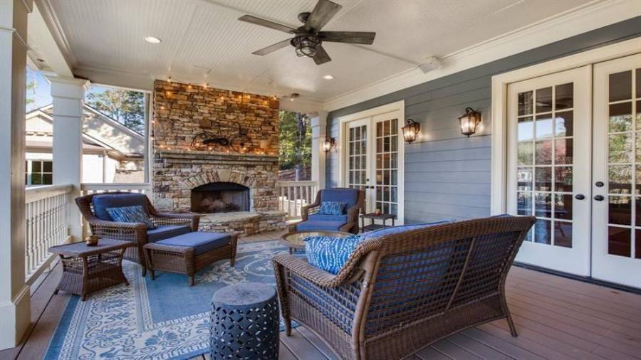 Owners bedroom outdoor fireplace retreat