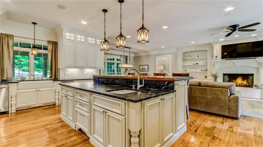 Open kitchen to keeping room with fireplace