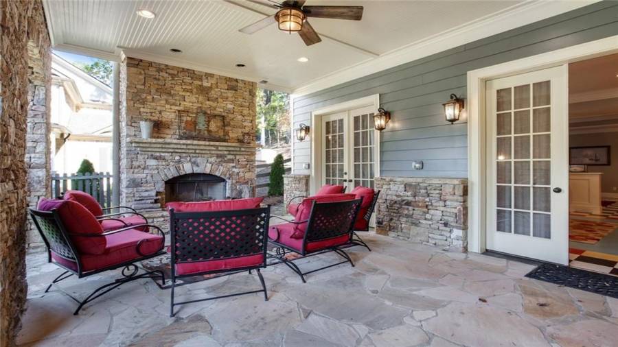 Outdoor basement fireplace