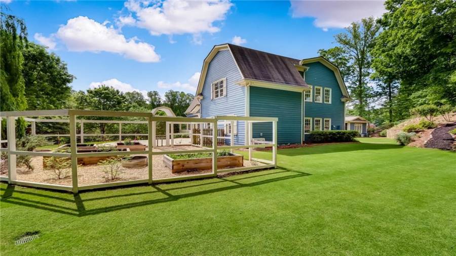 Very large back yard and garden area.