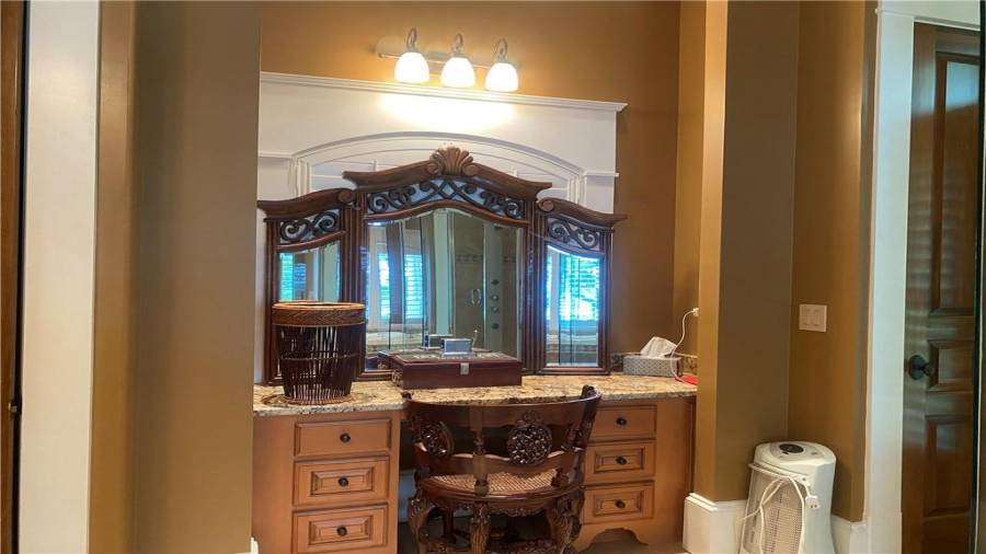 Built in make up vanity in the master bath.