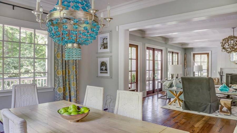 Casual dining opens graciously to family room.