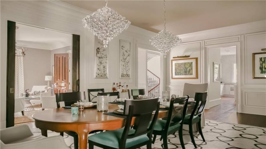 Dining room opens to kitchen, family room, and study.