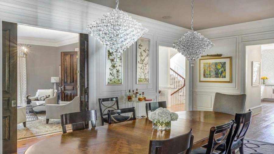 Gorgeous statement light pendants make this room.