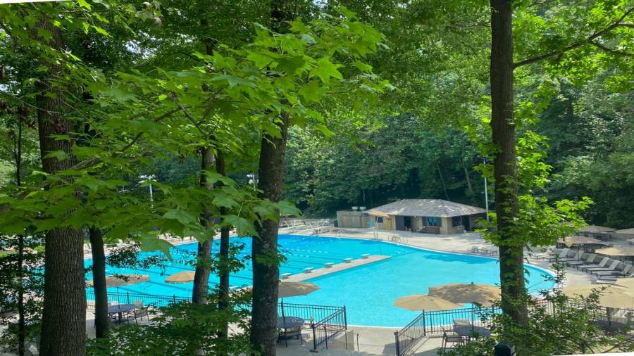 Beautiful pool has lifeguards, concession stand, and plenty of sunny and shady lounge areas.