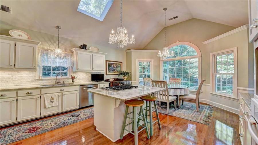 Large Eat in Kitchen with Island Beautiful Stone Counter Tops