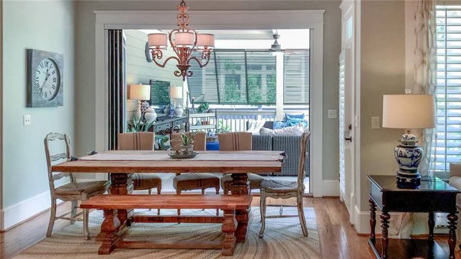 View from Eat in Kitchen to Covered Outdoor Space with Folding Doors
