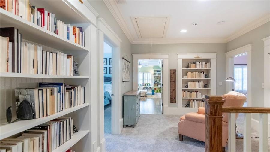 Upstairs Landing with Custom Built In Shelves