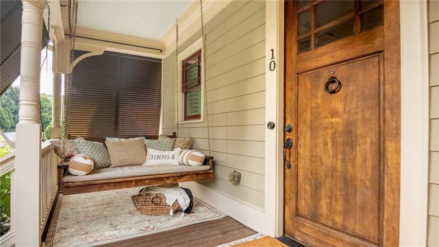 side door with porch swing
