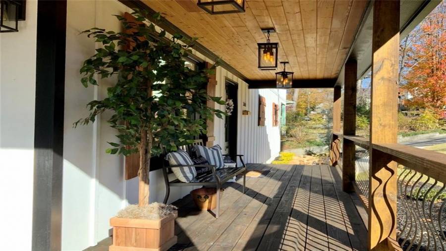Plank ceiling on front porch
