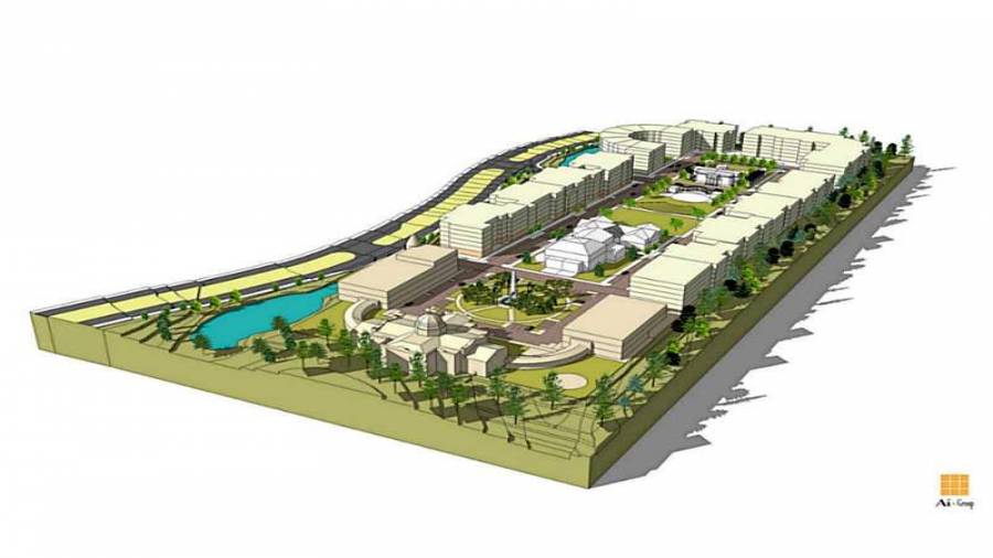 Exterior Front. Visual of a concept of Mixed Use Development or City Center for Johns Creek, GA