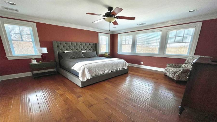 Large sized room with views to lake and full bathroom.