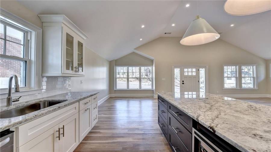 New designer lighting, Rejuvenation pendants above the oversized island