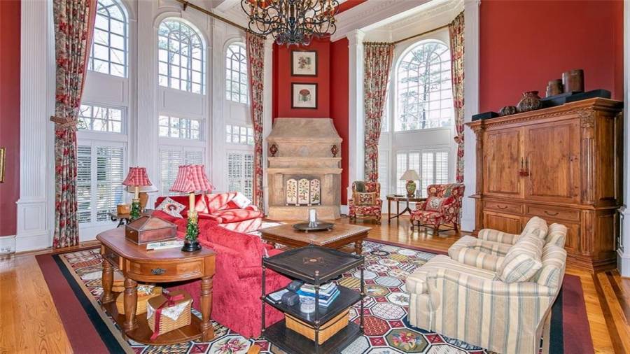 Gorgeous Two-Story Great Room with Custom Hand-Built Fireplace
