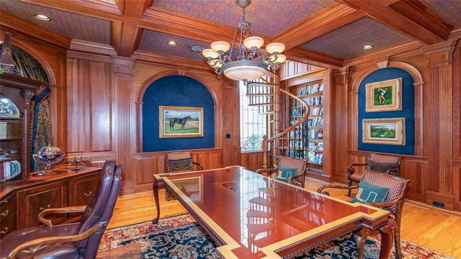 Executive Office with Private Spiral Staircase from Master Suite