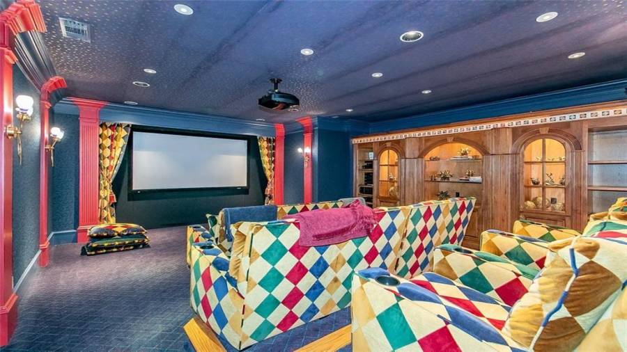 Theatre Room with Stadium Seating in Basement