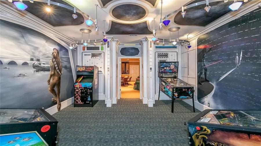 Rear View of Star Wars Themed Game Room in Basement