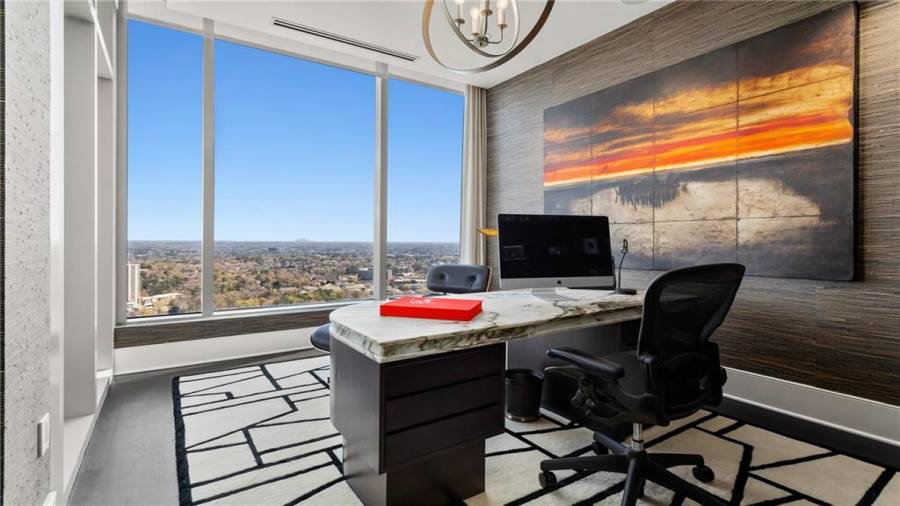 Home Office With Built-Ins And Custom Wall Treatments. Fabulous Views Toward Stone Mountain.