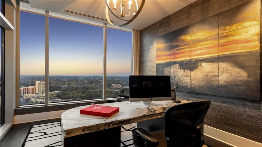 Home Office With Built-Ins And Custom Wall Treatments. Fabulous Views Toward Stone Mountain.